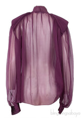Plum Sheer Padded Shoulder Blouse