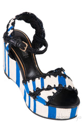 Striped Raffia Wedge Sandals