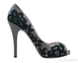 Lace Embroidered Leather Peep Toe
