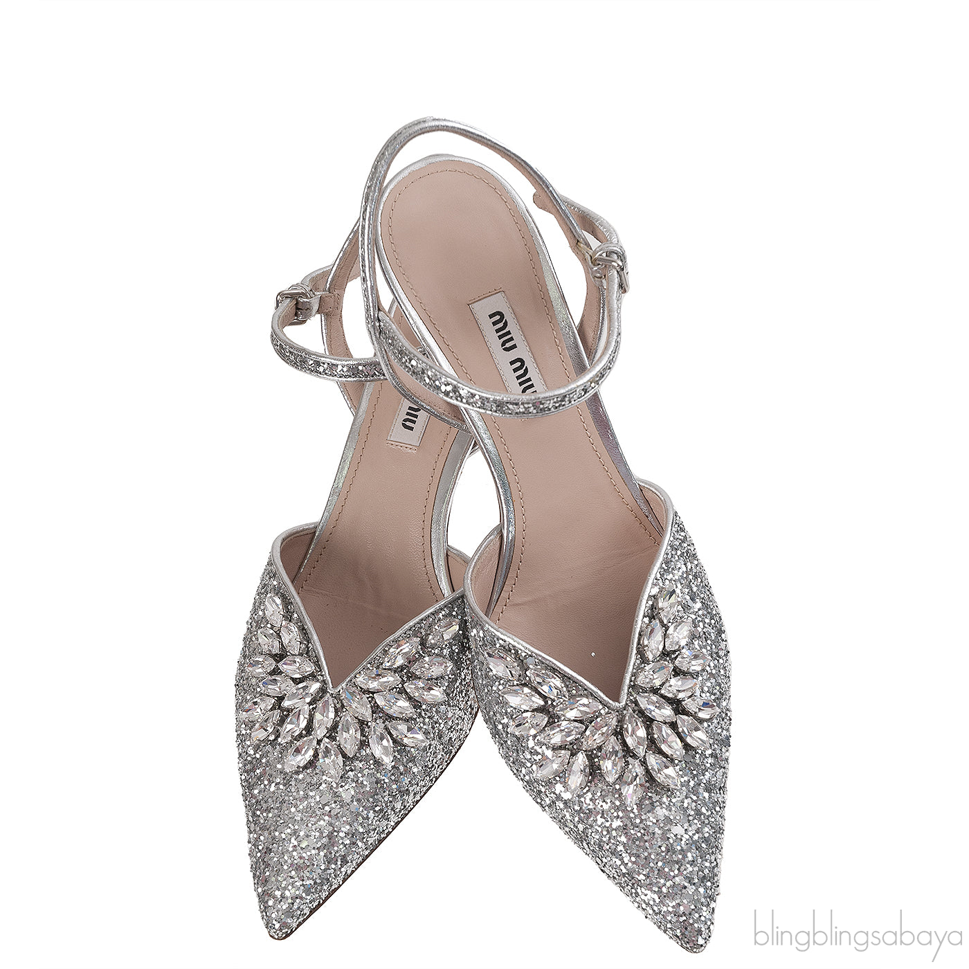 Miu Miu Brooch Silver Glitter Pump