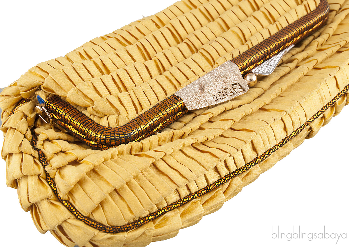 Yellow Borderline Pleated Satin Clutch