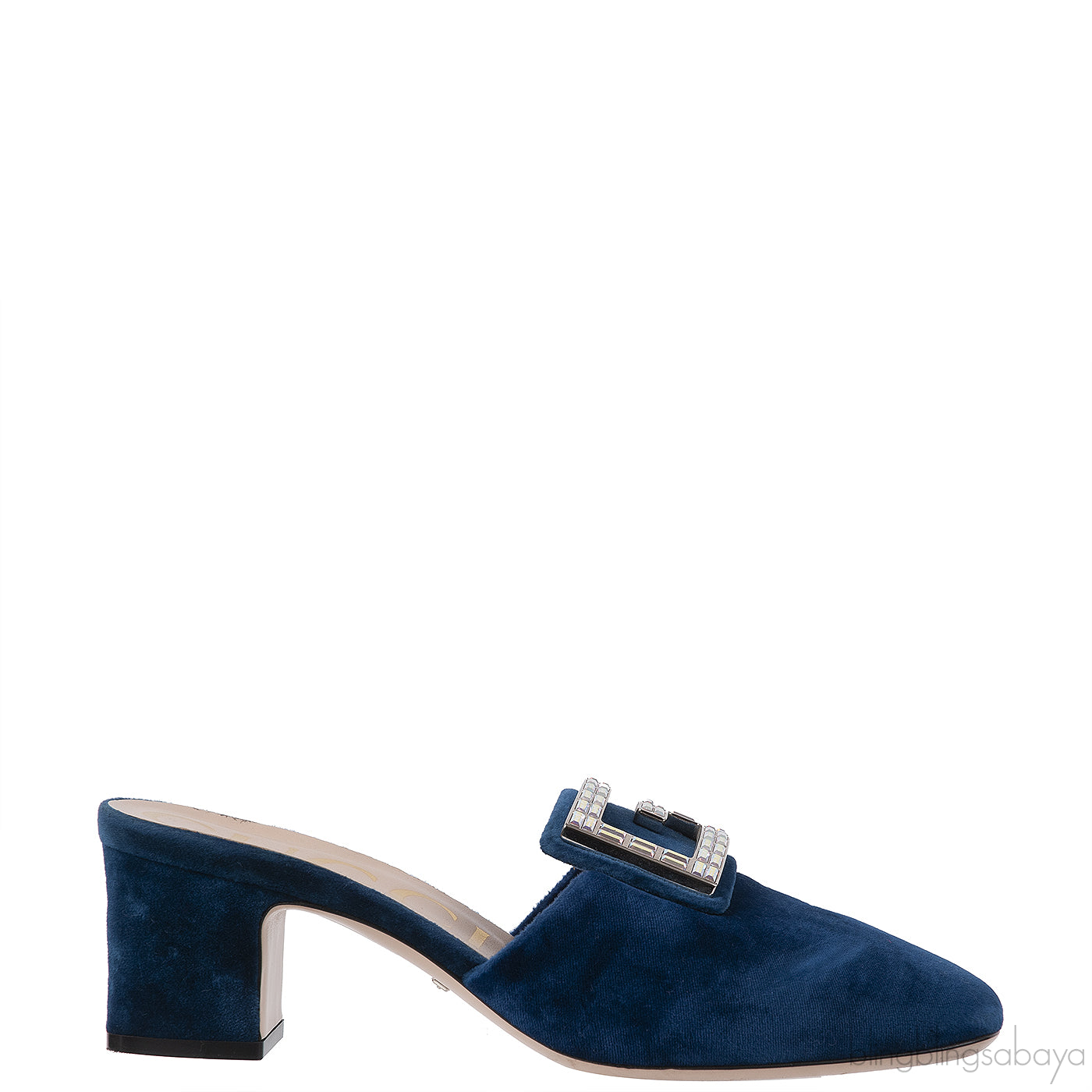 Gucci Blue Velvet G Crystal Madelyn Mules