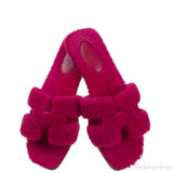 Hermes Fuchsia Oran Teddy Bear Sandals