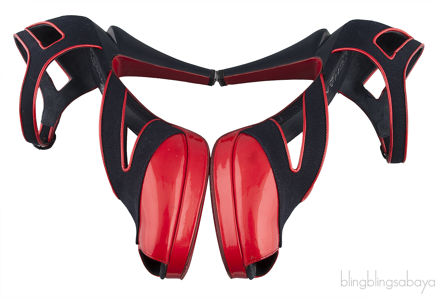 Blue Red Trim Leather Heels