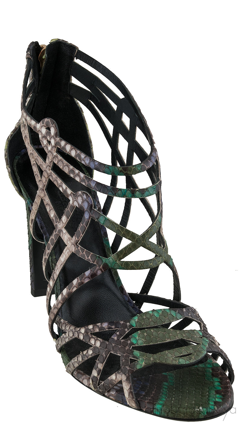 Hermes Green & Natural Snakeskin Sandals