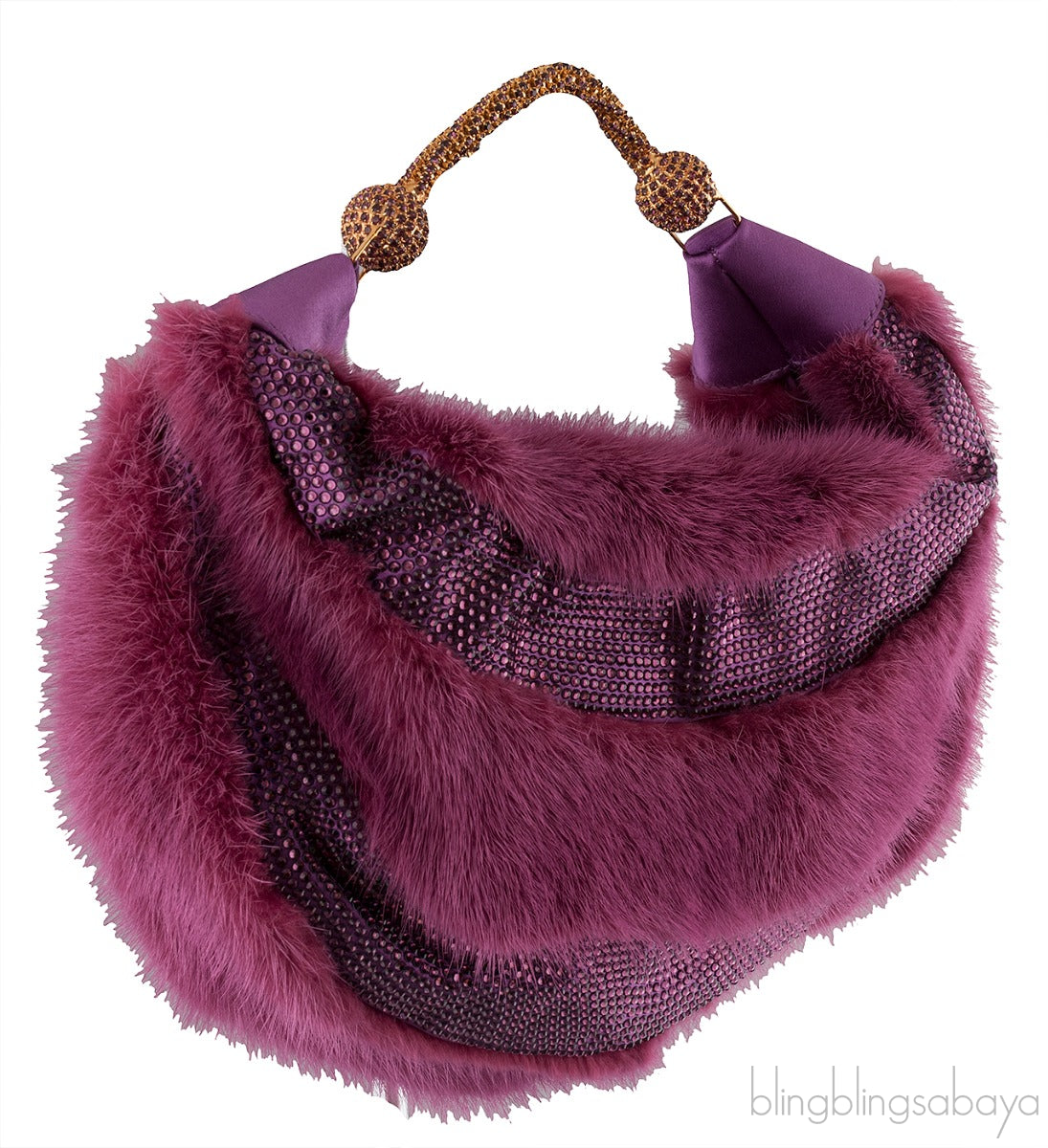 Purple Fur Crystal Handbag
