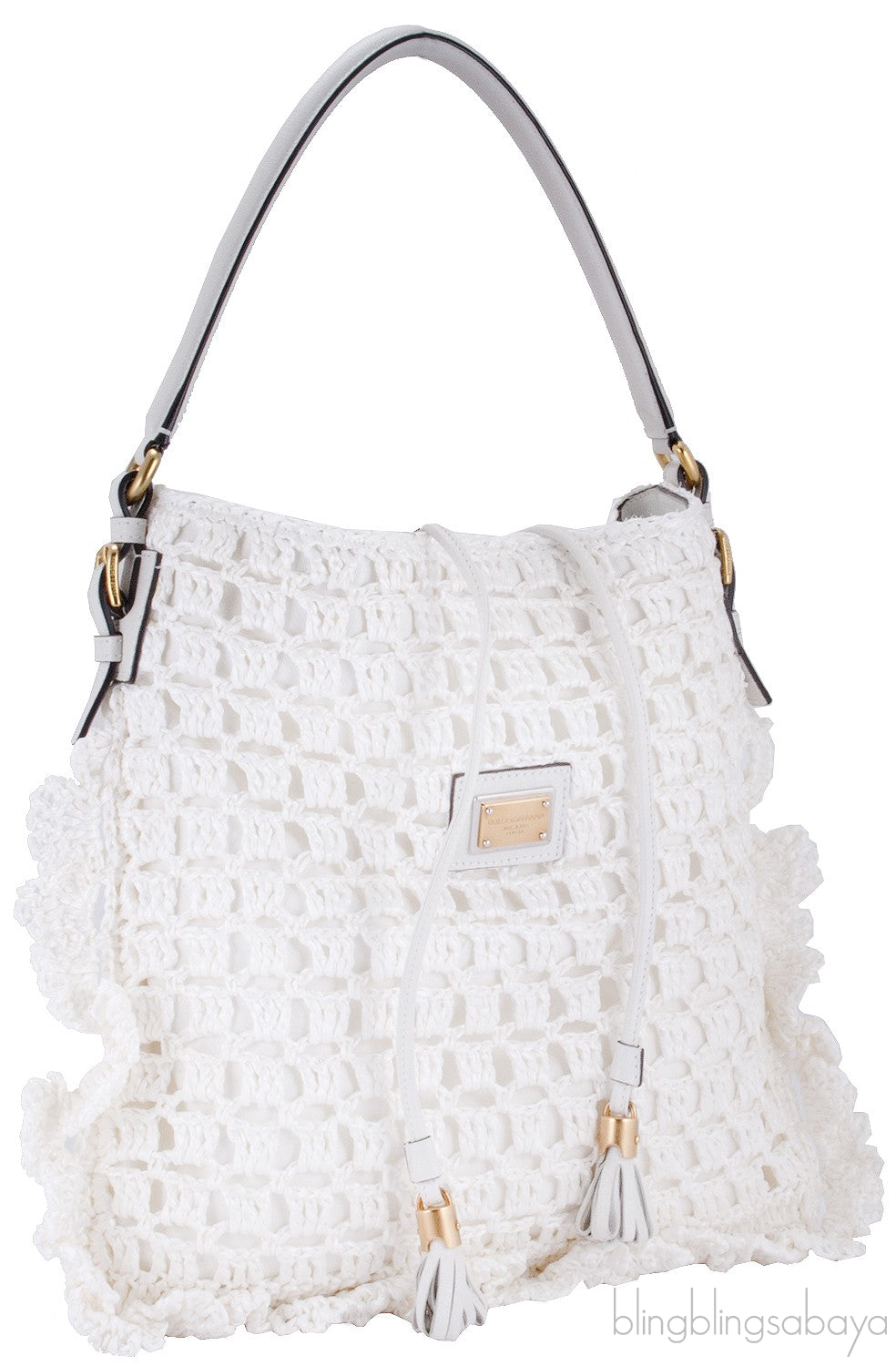 White Crochete Raffia Bag