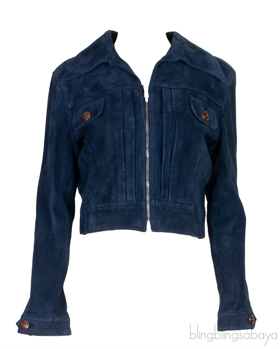 Blue Suede Tiger Loved Crop Leather Jacket