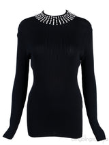 Black Knitted Pearl Embellished Top