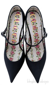 Black Virginia Mary Jane Pointed Toe Heels