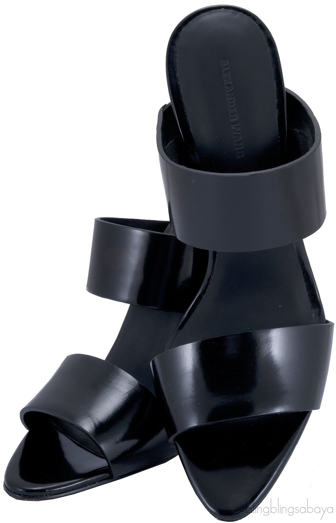 Black Glossed Leather Mules