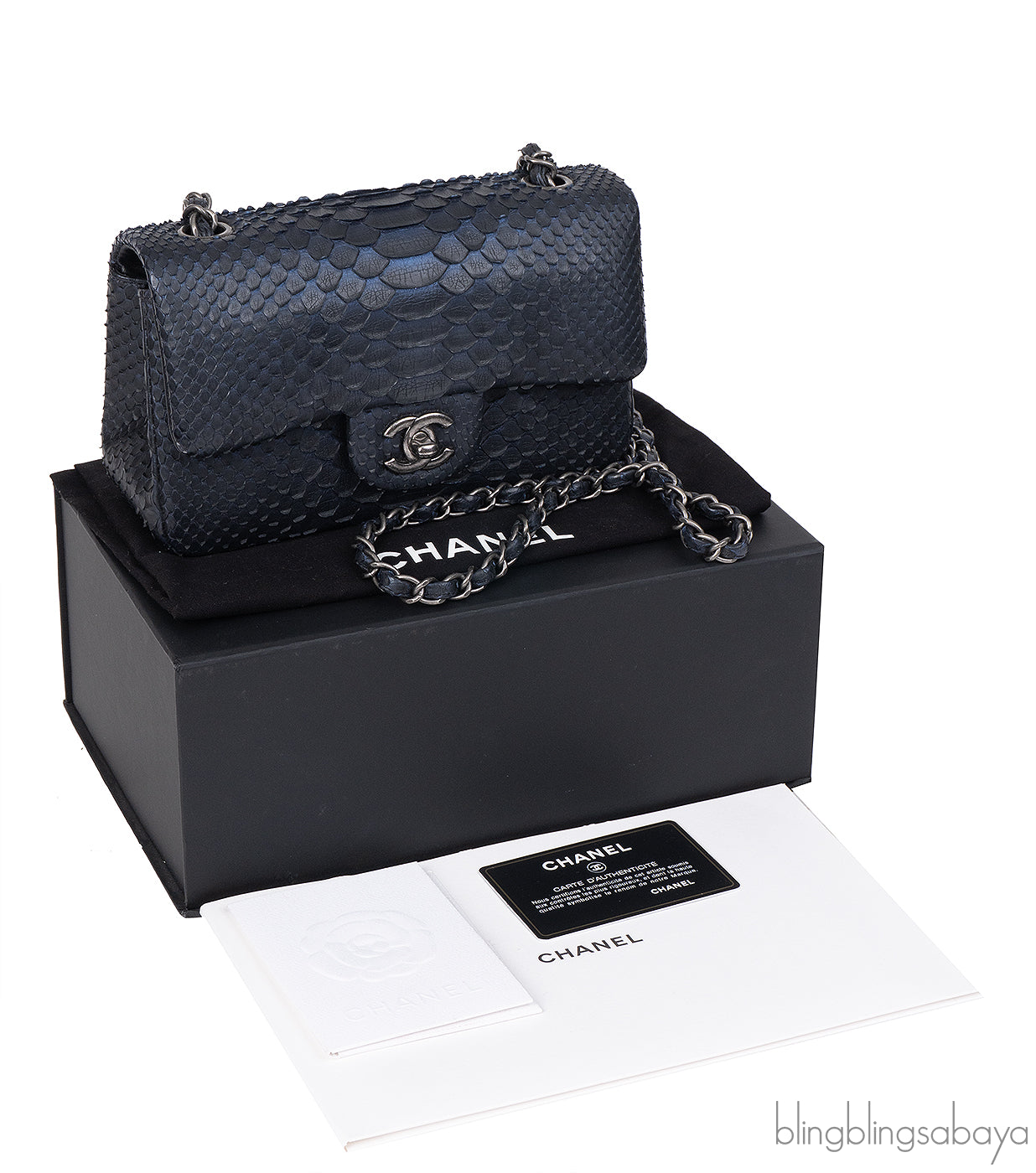 Chanel Black/Blue Python Mini Flap bag RHW