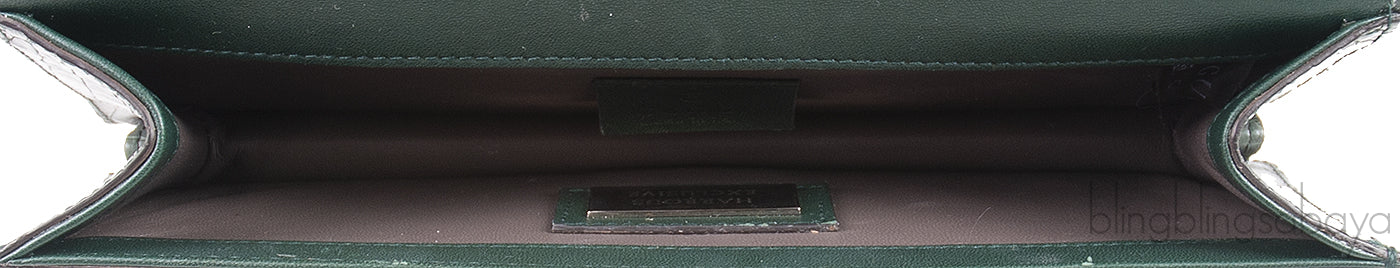 Crystal Embellished Horsebit Green Crocodile Mini Clutch