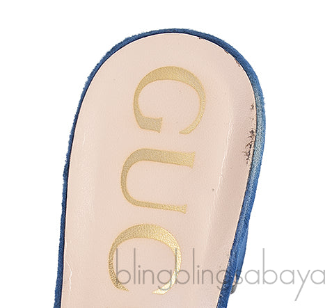 Gucci Blue Velvet G Crystal Madelyn Mules
