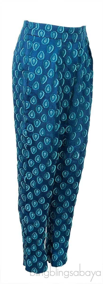 Cyan Blue Printed Trouser