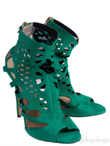 Green Suede Cut-out Peep Toe Heels