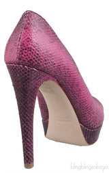 Magenta Snakeskin Peep Toe Pump