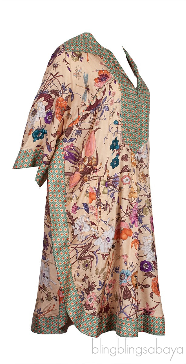 Beige Floral Print Tunic Dress