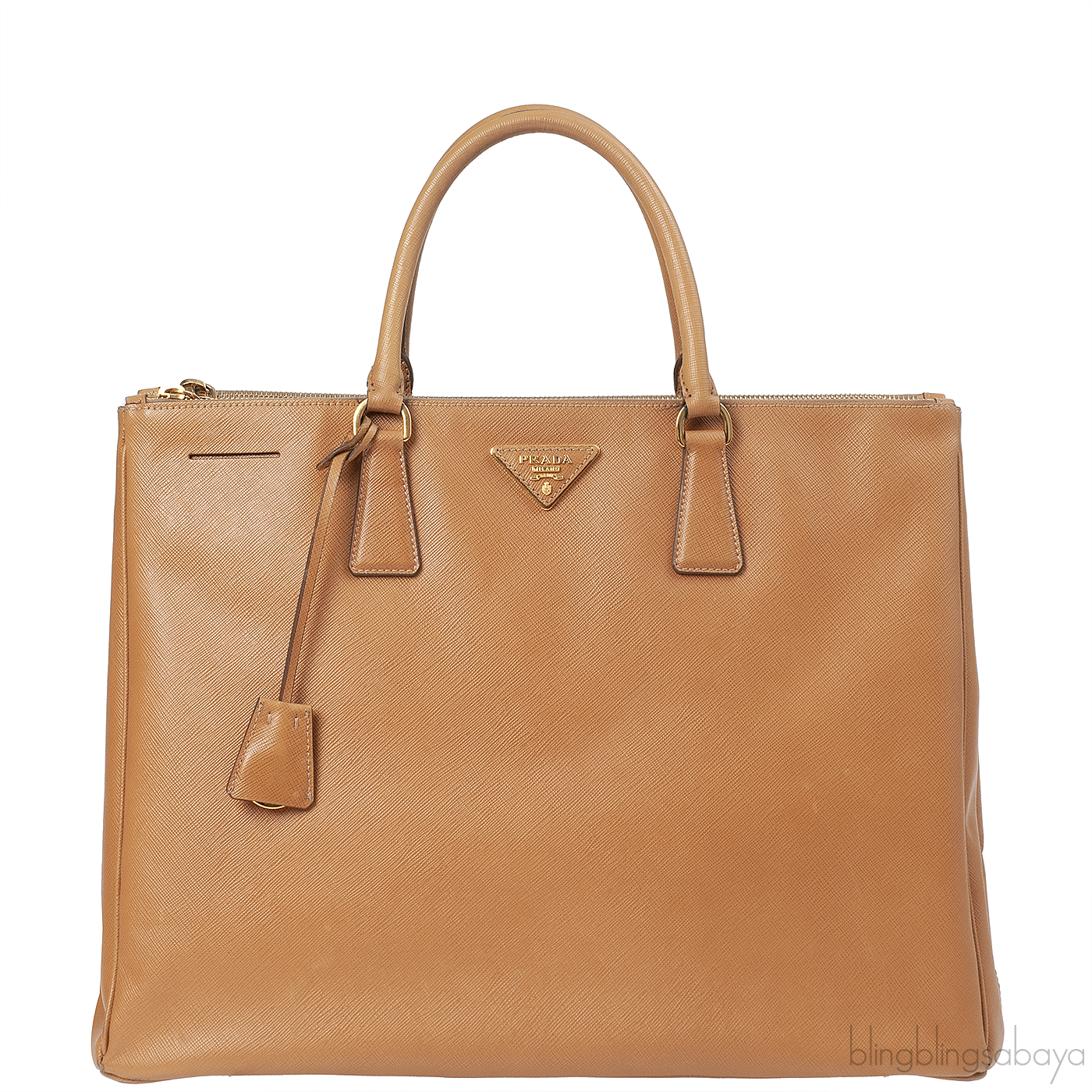 PRADA Gold Saffiano Double Zip Large Tote