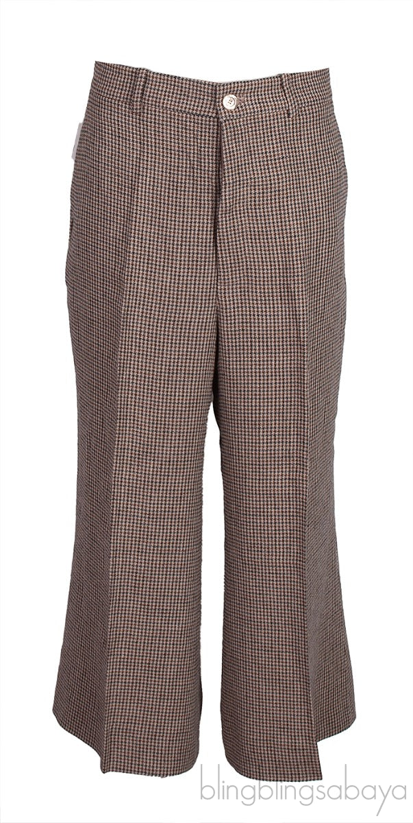 Off-white Top Shirt & Brown Houndstooth Wide Leg Pants