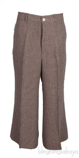Off-white Top Shirt & Brown Houndstooth Wide Leg Pants
