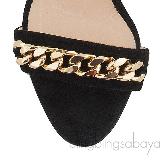 Black Suede Chain Wedge Sandals