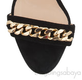 Black Suede Chain Wedge Sandals