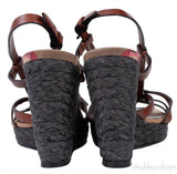 Brown Leather Strappy Wedge Sandals