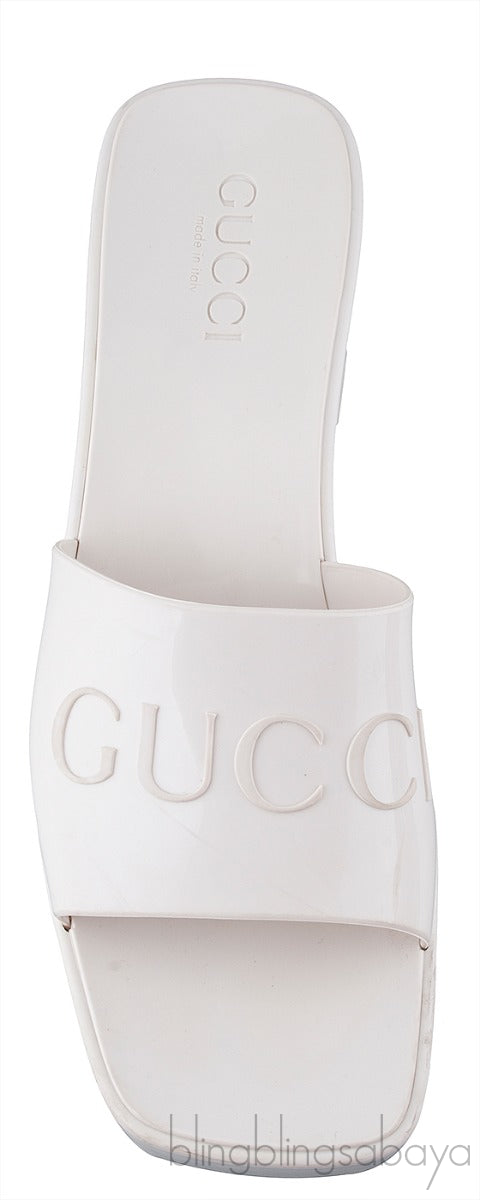 White Rubber Slide Sandals