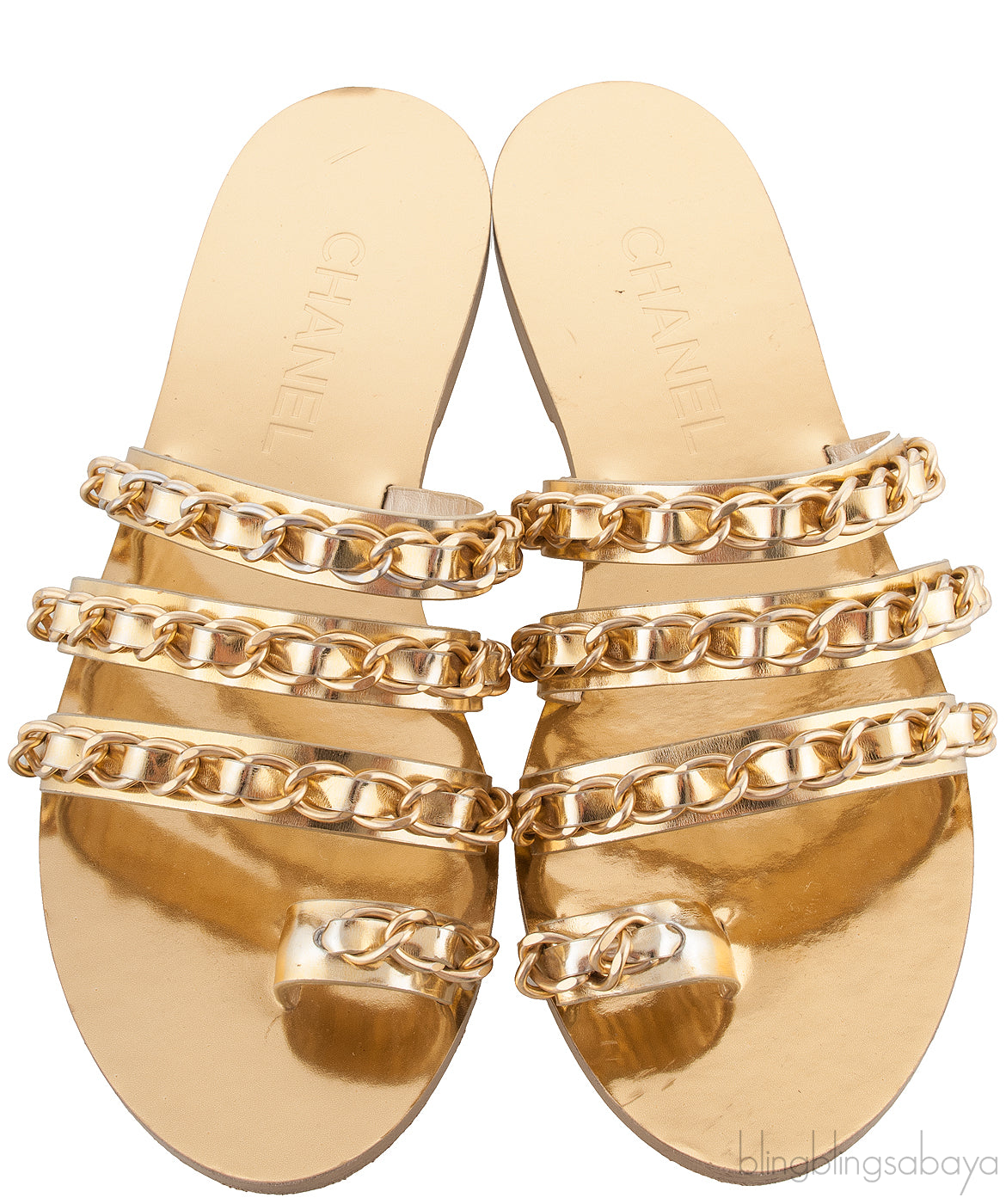 Gold Chain Leather Sandals