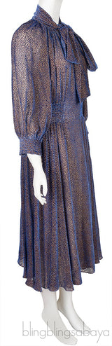 Blue Velvet Self-tie Neck Midi Dress