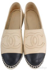 CC Beige & Black Leather Espadrille