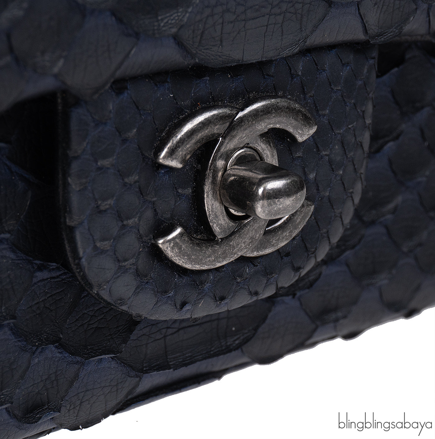 Chanel Black/Blue Python Mini Flap bag RHW