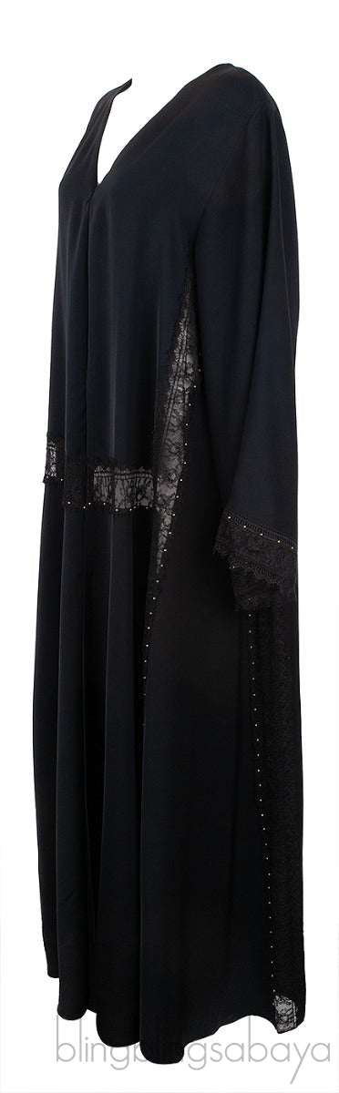 Mauzan Black Gold Metal Beads & Lace