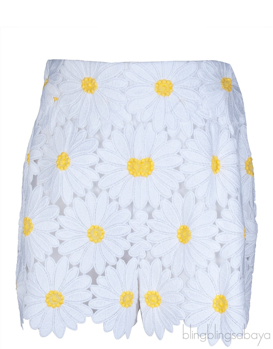 White Daisy Applique Shorts