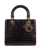 Lady Dior Medium Amethyst Porosus Crocodile GHW