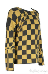 Yellow & Grey Check Knitted  Sweatshirt
