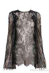 Black Lace Sheer Cape Sleeve Blouse
