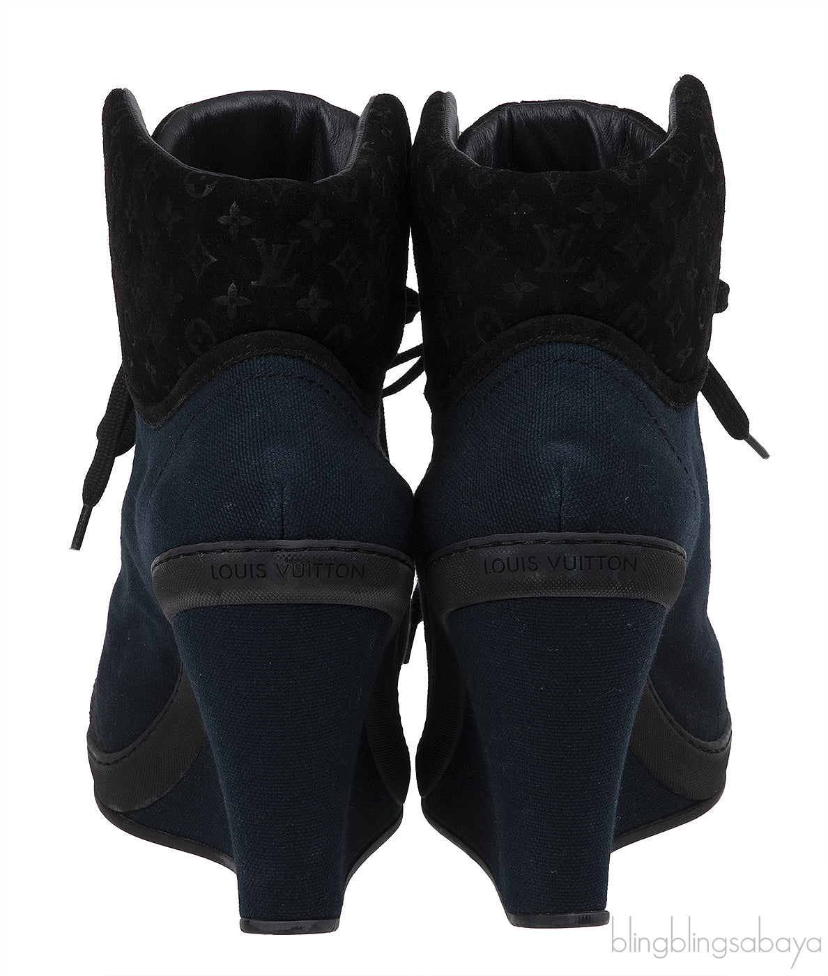 Louis Vuitton Blue & Black Monogram Wedge Boots