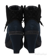 Louis Vuitton Blue & Black Monogram Wedge Boots