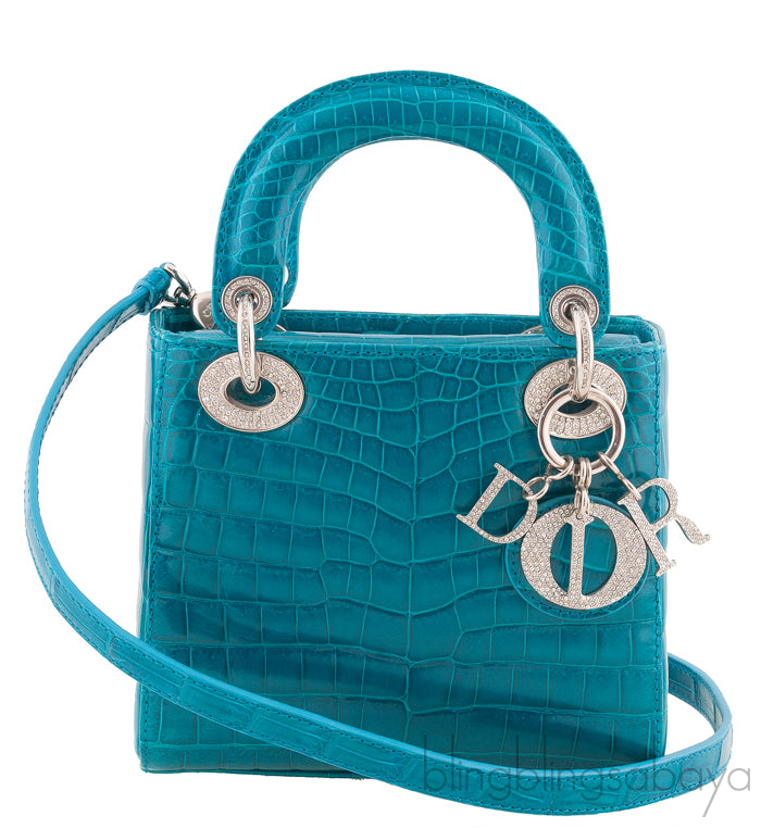 Lady Dior Mini Blue Green Crocodile