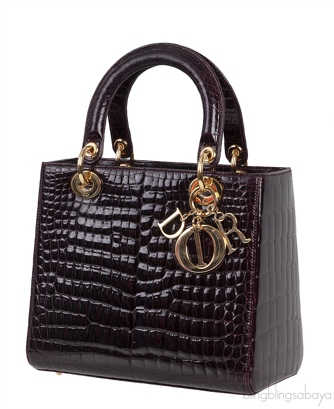 Lady Dior Medium Amethyst Porosus Crocodile GHW