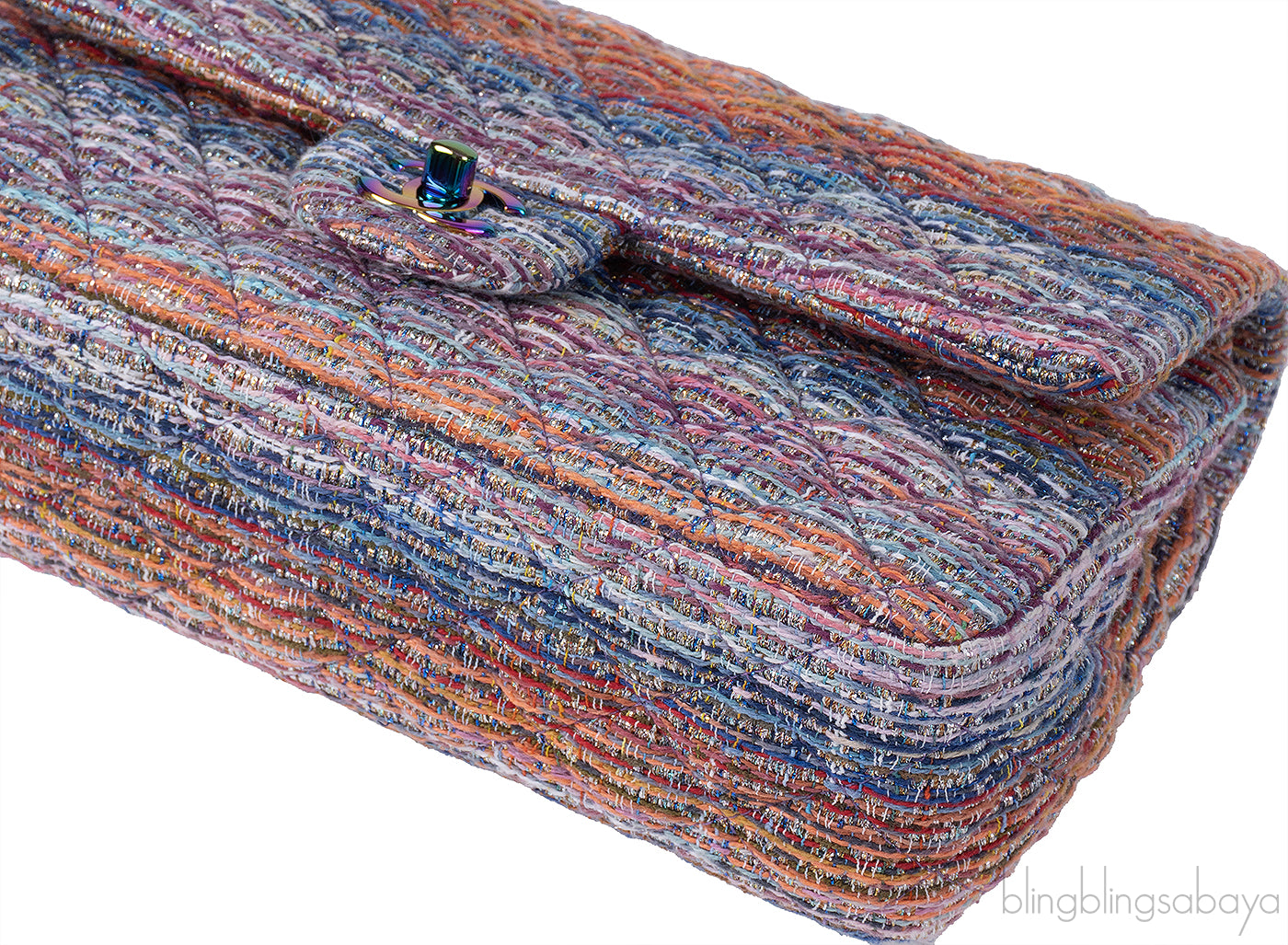 Chanel Purple Multicolor Tweed Medium Double Flap Bag