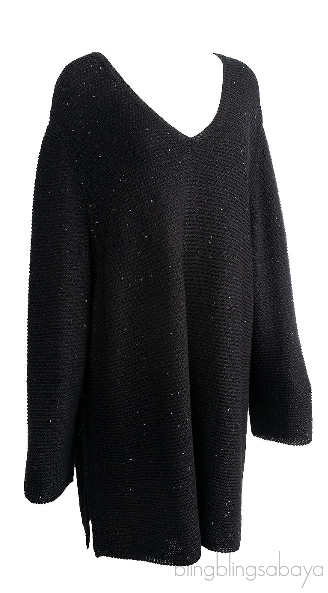 Black Sequin Long Sleeve Knitted Sweatshirt