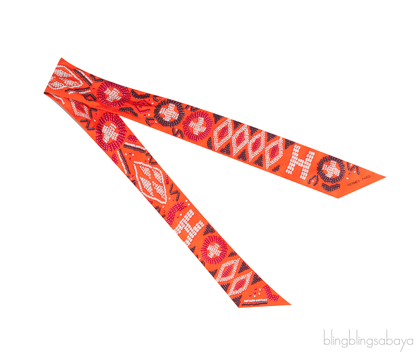 Orange Printed Silk Twilly
