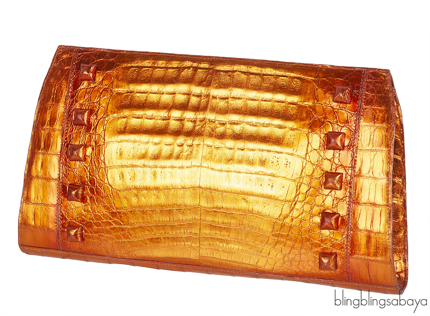 Nancy Gonzalez Orange Crocodile Studded Clutch