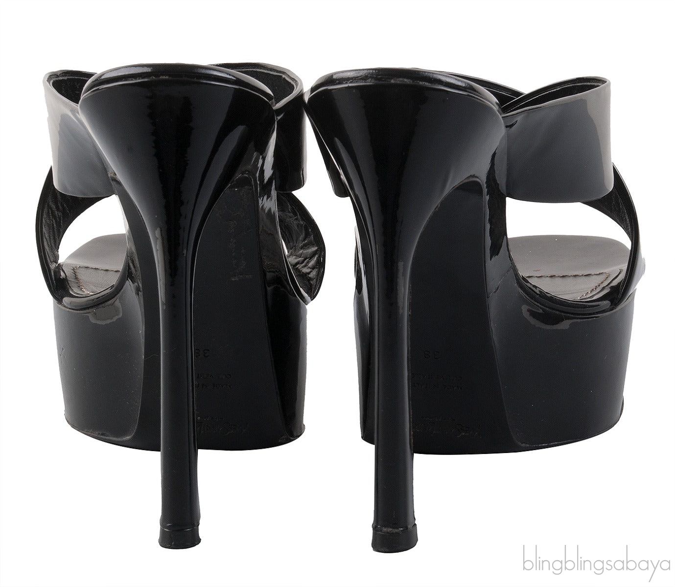 Black Patent Criss-cross Slide Sandals