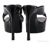 Black Patent Criss-cross Slide Sandals