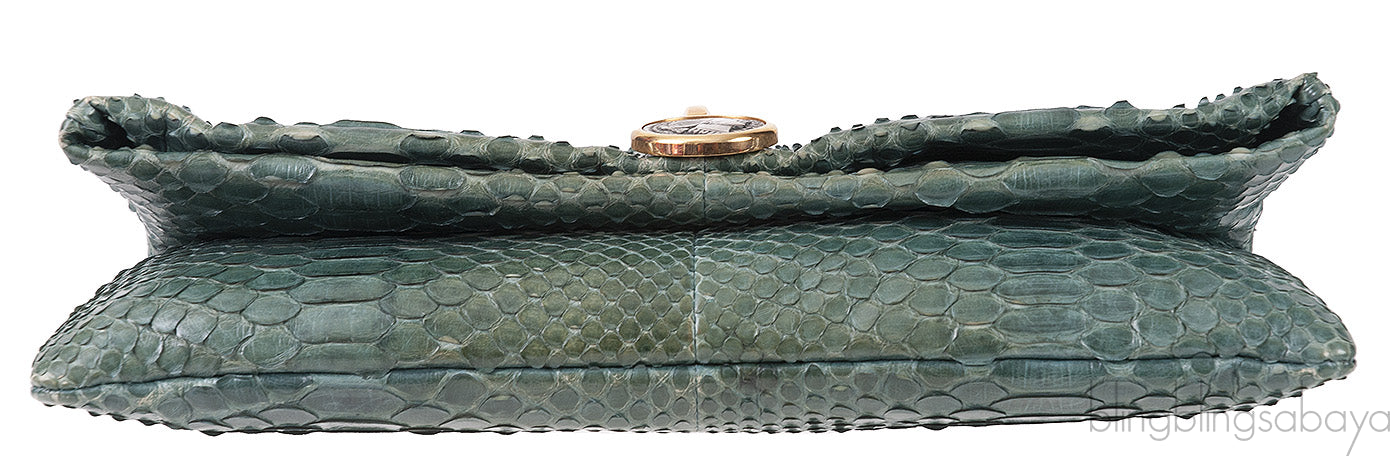 Green Python Monete Fold-over Clutch
