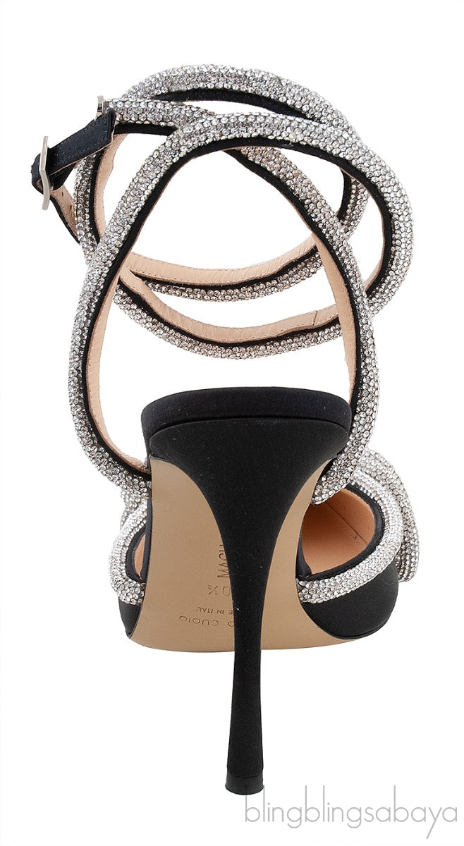 Black Double Crystal Bow Pumps